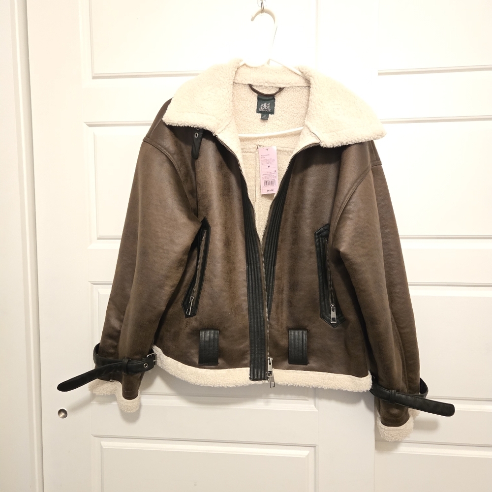 Wild Fable Brown Faux Leather Jacket with Cream Lining